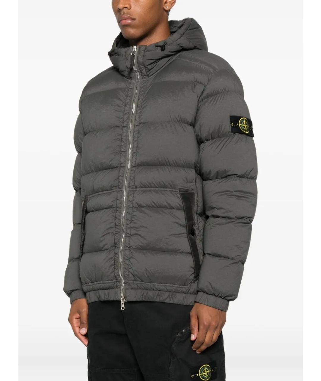 STONE ISLAND Серый полиамидовый пуховик, фото 4
