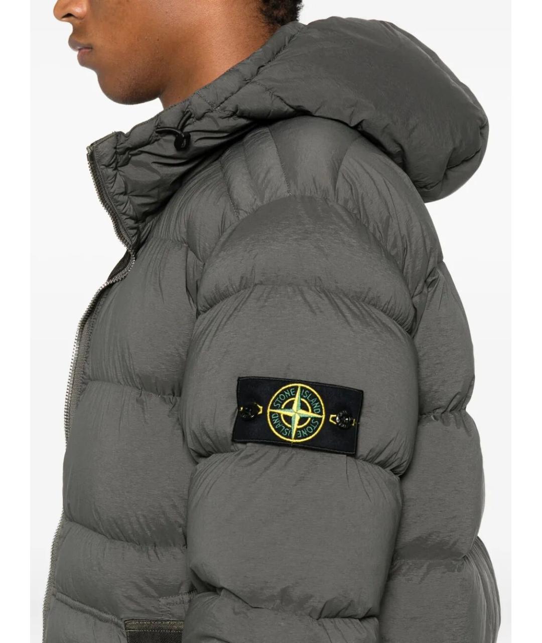 STONE ISLAND Серый полиамидовый пуховик, фото 2