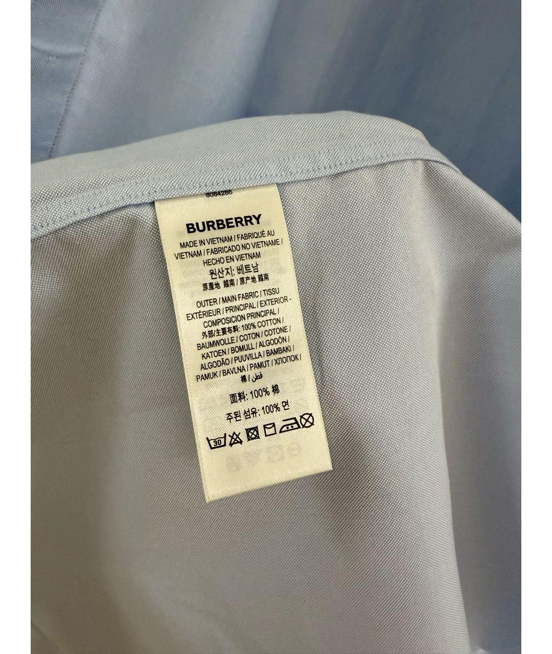 BURBERRY Голубая хлопковая классическая рубашка, фото 5