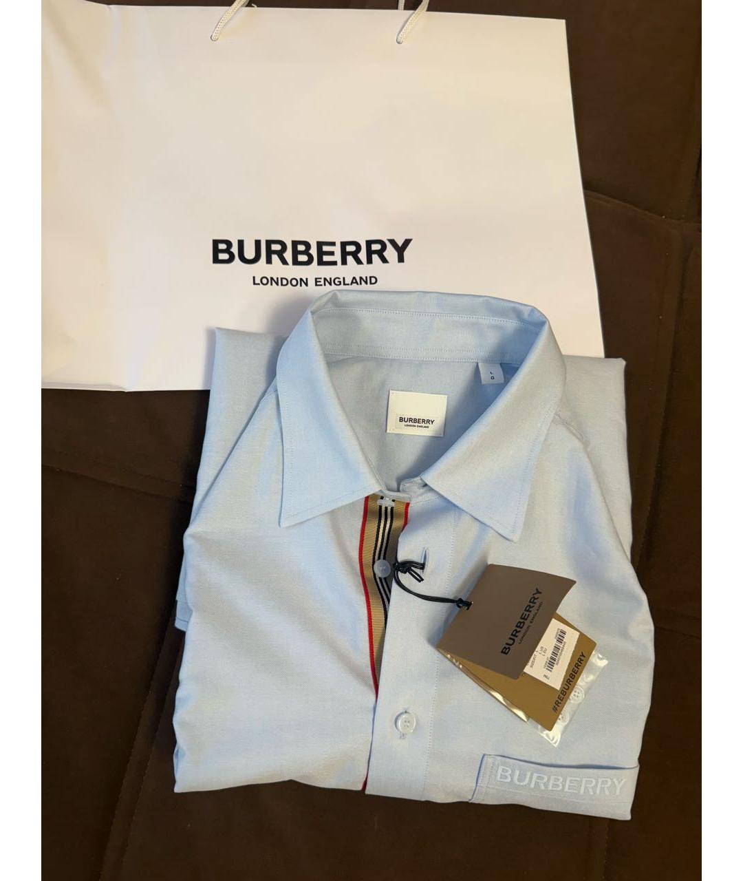 BURBERRY Голубая хлопковая классическая рубашка, фото 7