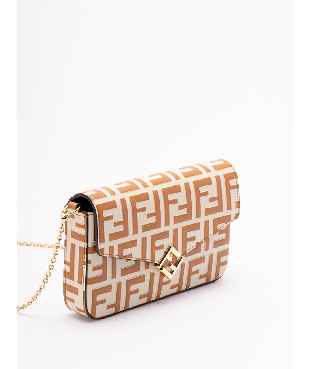FENDI Бежевая кожаная сумка через плечо, фото 3