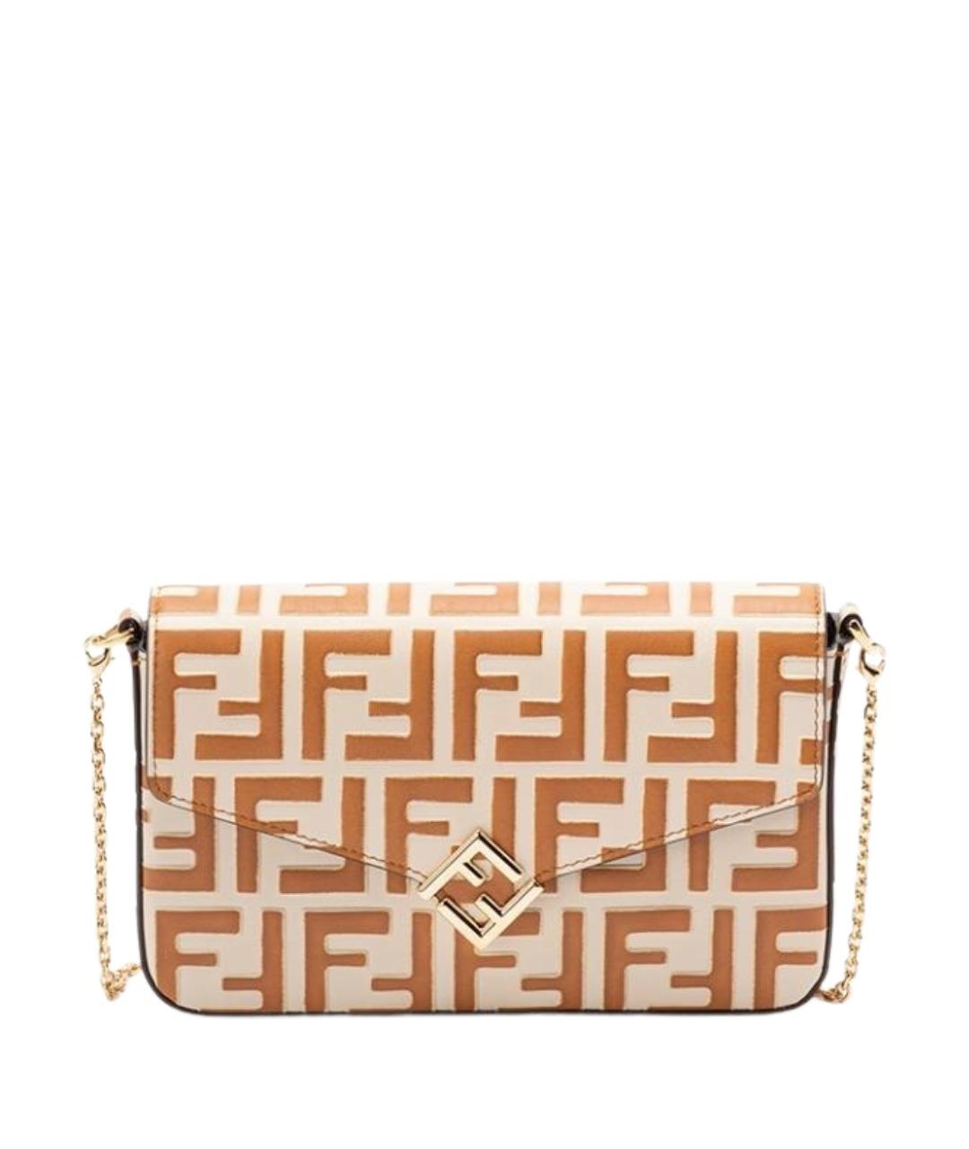 FENDI Бежевая кожаная сумка через плечо, фото 1
