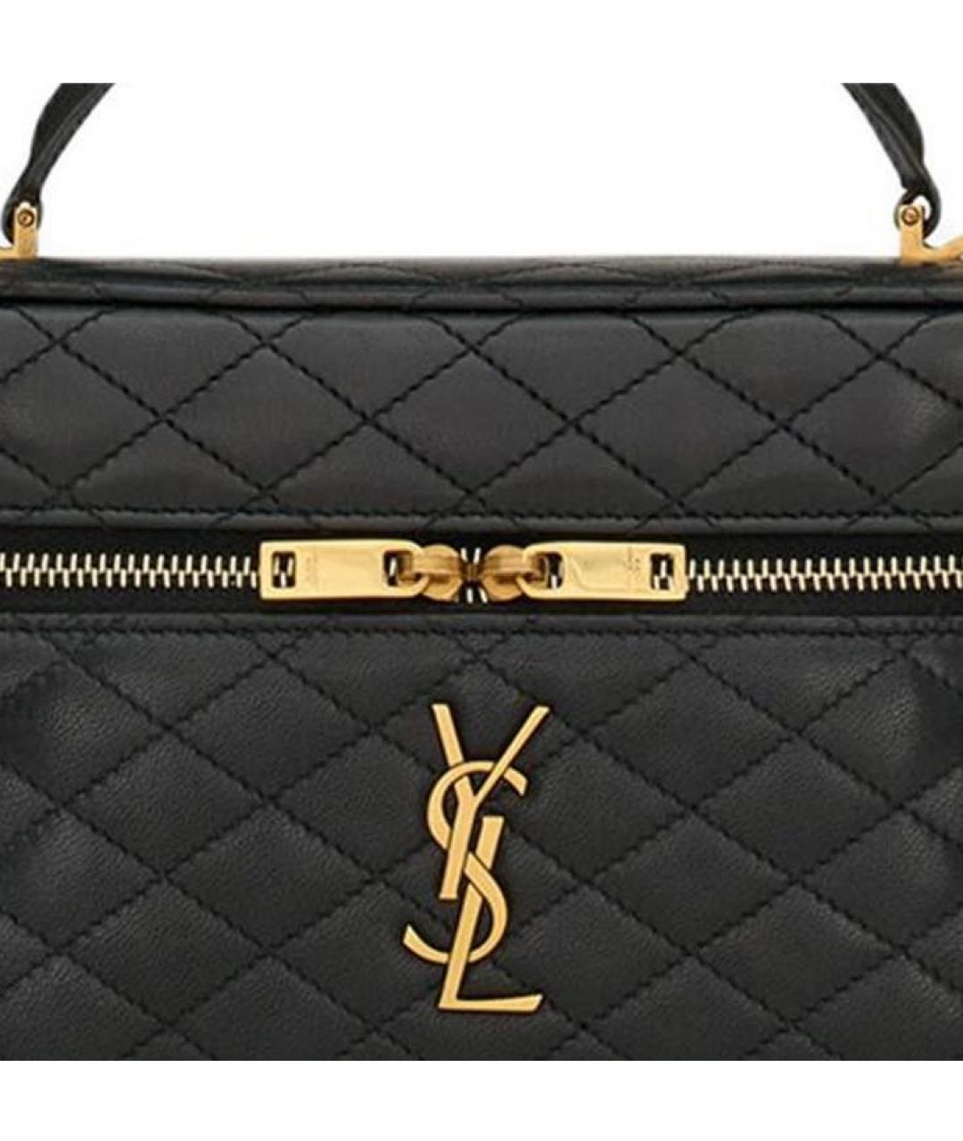 SAINT LAURENT Черная кожаная сумка с короткими ручками, фото 7
