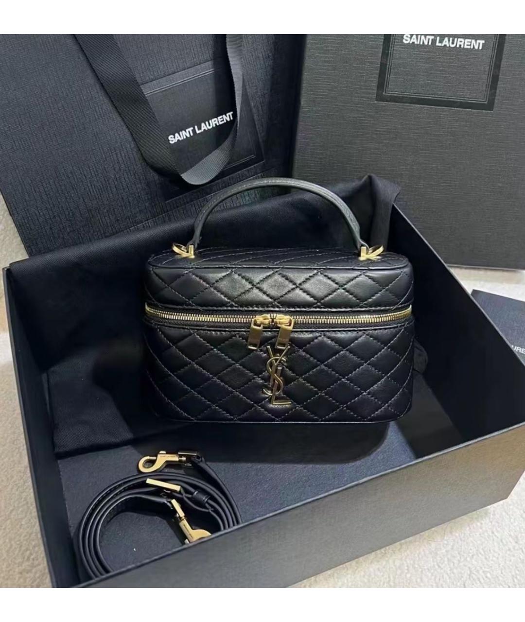 SAINT LAURENT Черная кожаная сумка с короткими ручками, фото 8