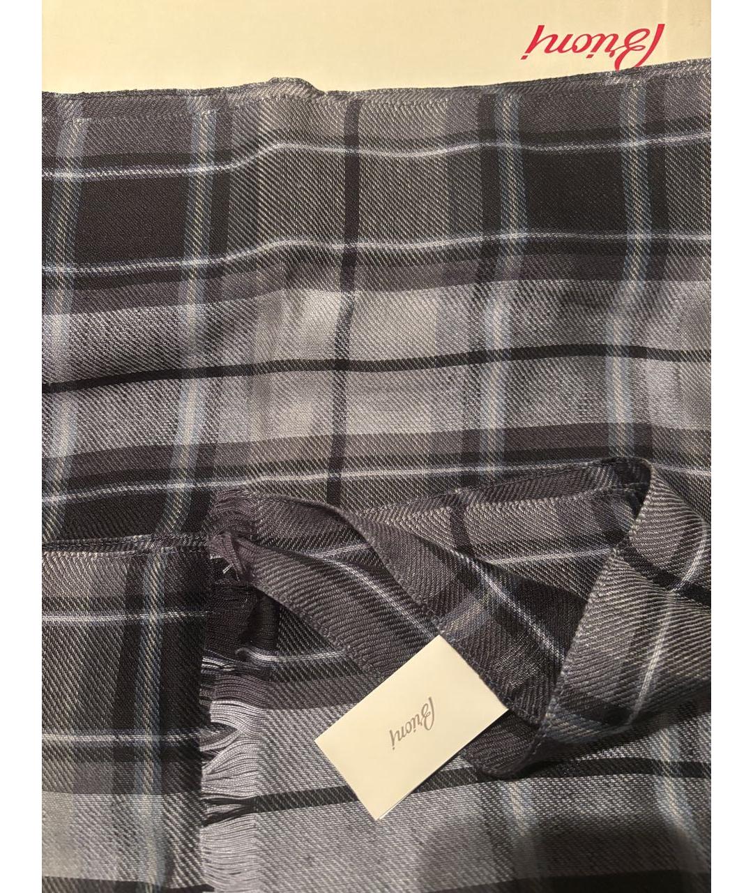 BRIONI Темно-синий шерстяной шарф, фото 7