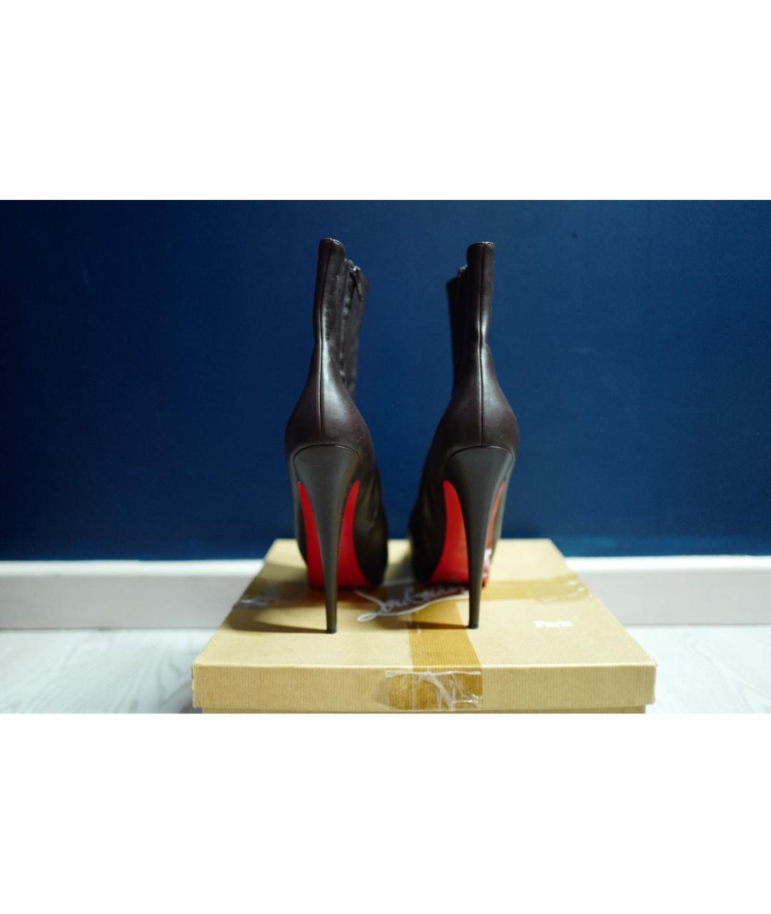 CHRISTIAN LOUBOUTIN Коричневые кожаные ботильоны, фото 4