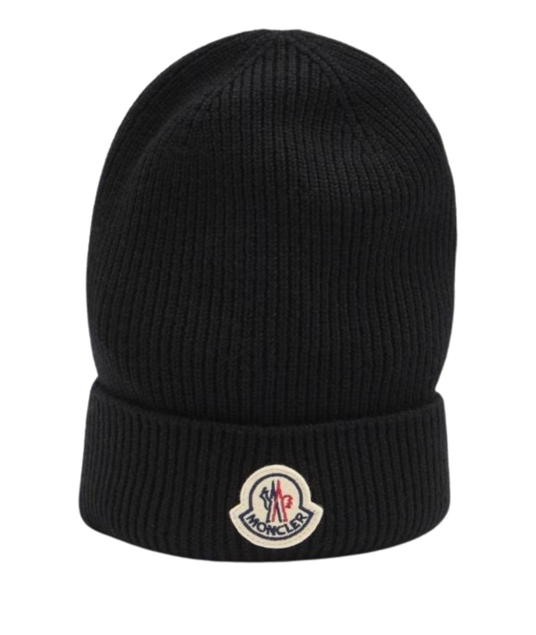 MONCLER Черная шерстяная шапка, фото 1