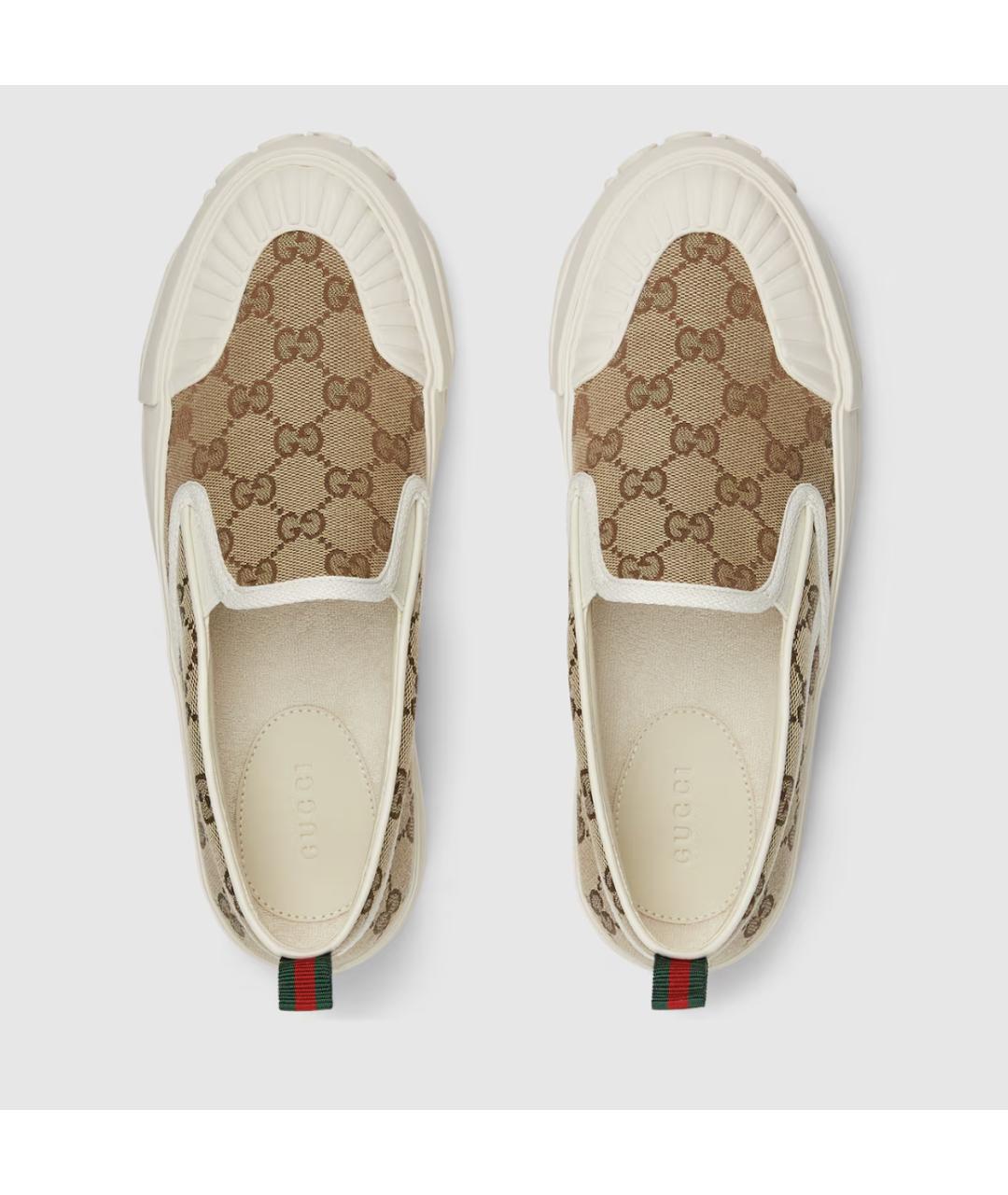 GUCCI Бежевые текстильные слипоны, фото 3