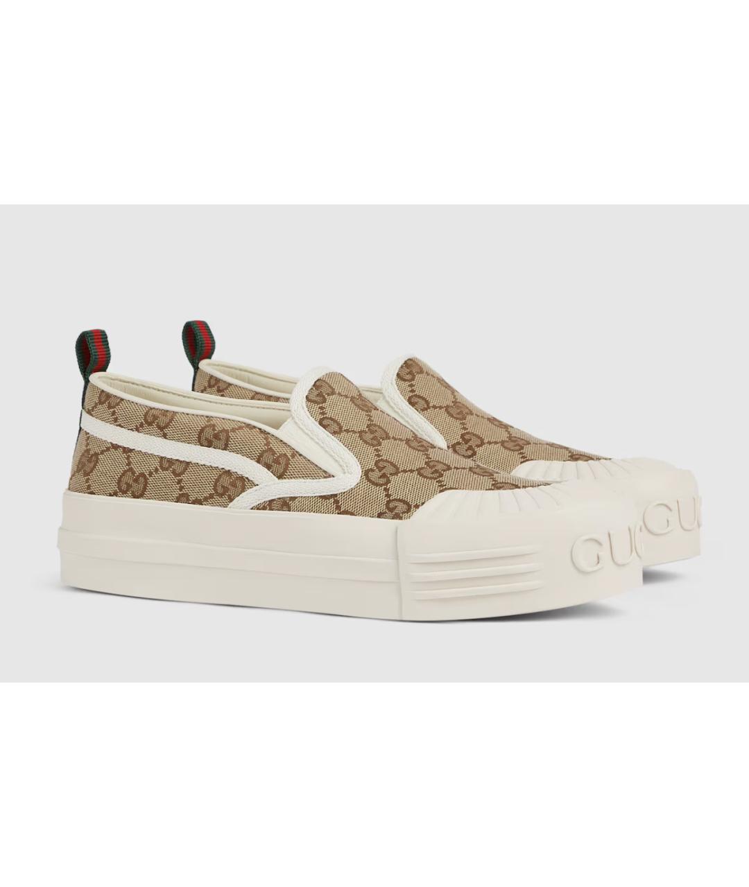 GUCCI Бежевые текстильные слипоны, фото 5
