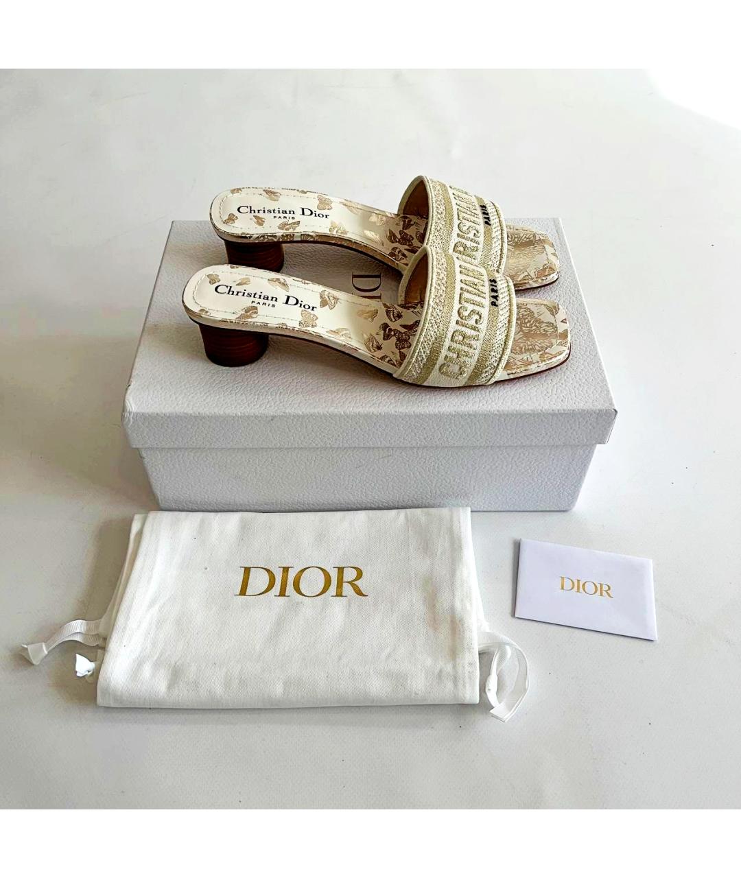 CHRISTIAN DIOR Бежевые текстильные босоножки, фото 8
