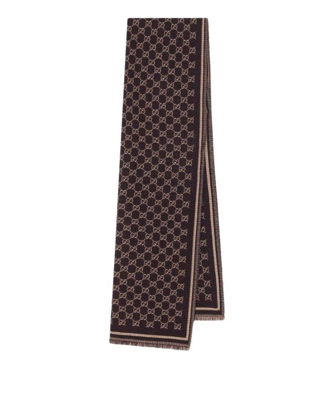 GUCCI Коричневый шерстяной шарф, фото 1