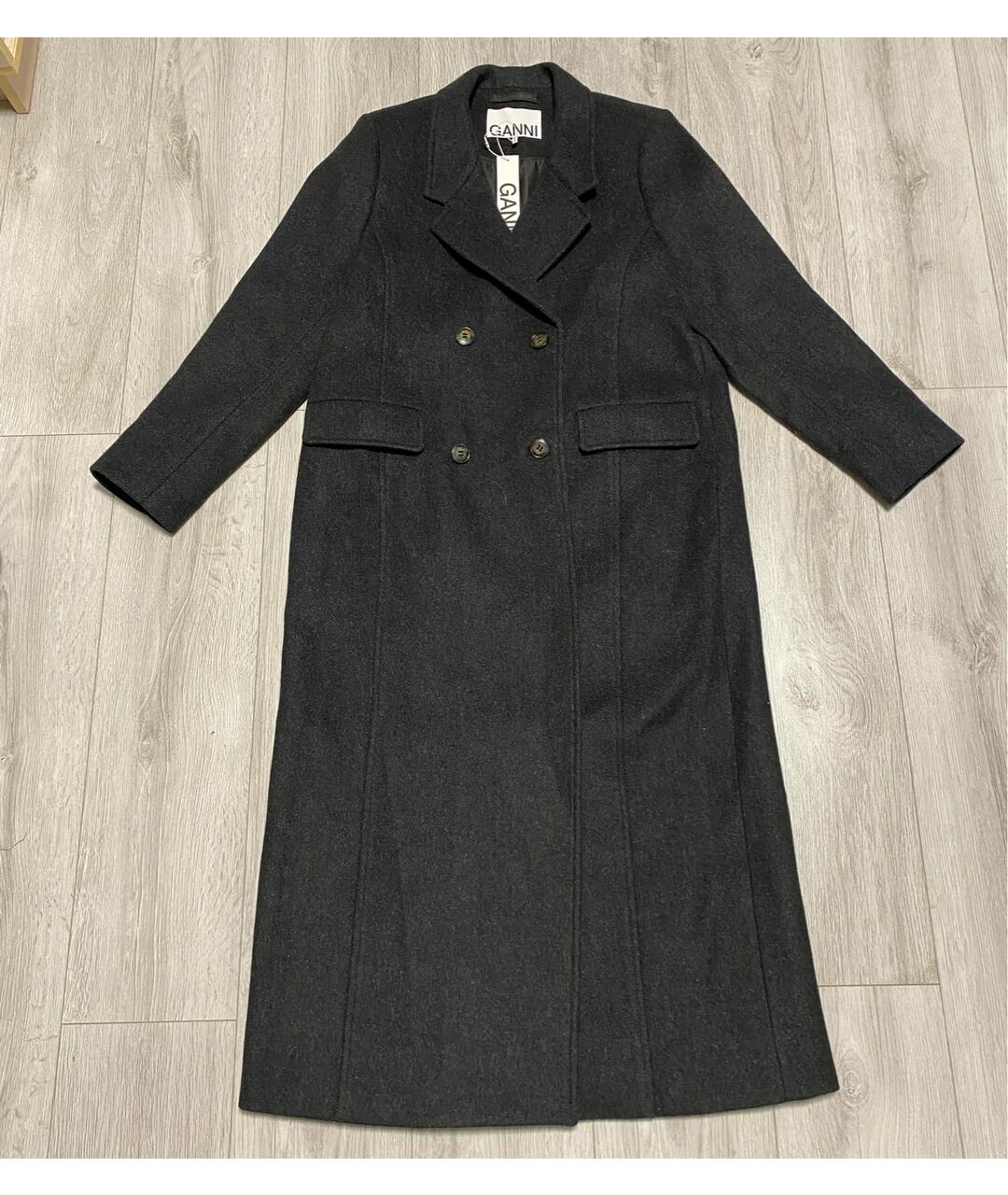 GANNI Антрацитовое шерстяное пальто, фото 3