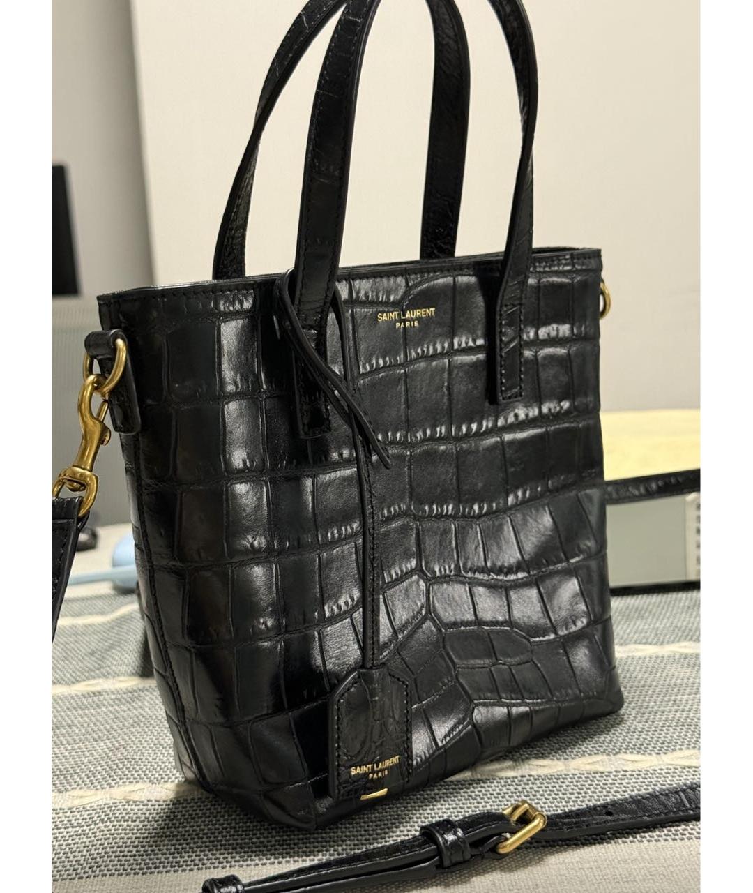 SAINT LAURENT Коричневая кожаная сумка тоут, фото 7