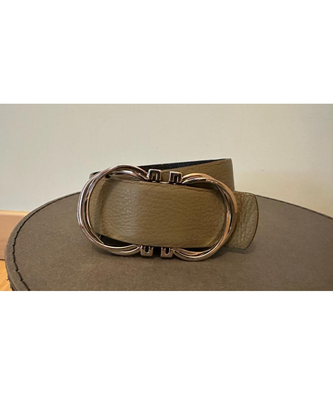 FERRAGAMO Хаки кожаный ремень, фото 4