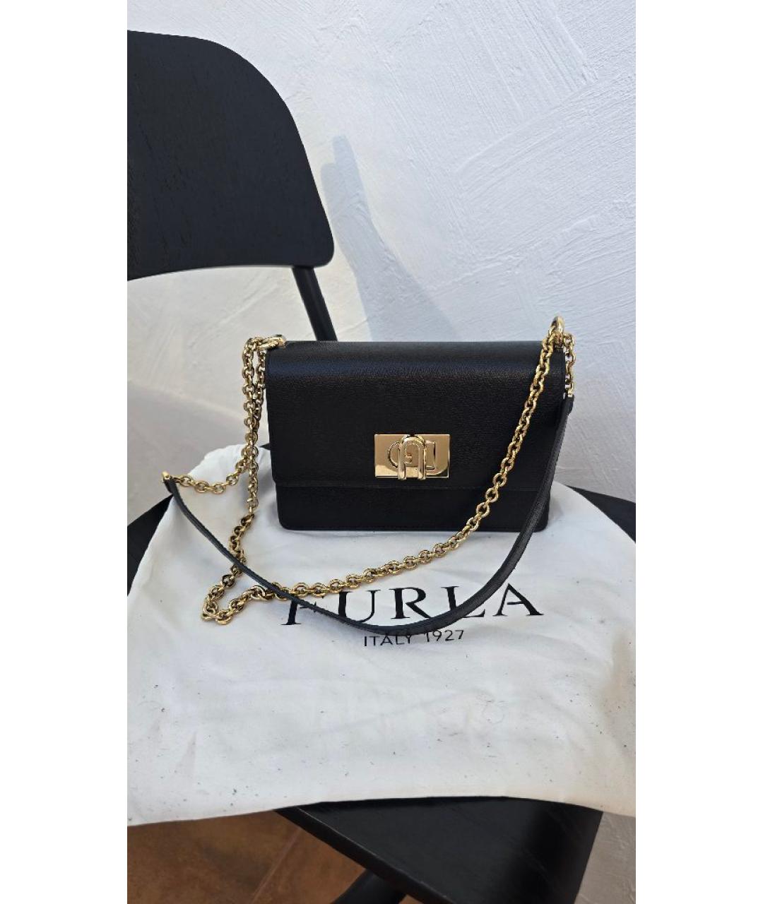 FURLA Черная кожаная сумка через плечо, фото 5