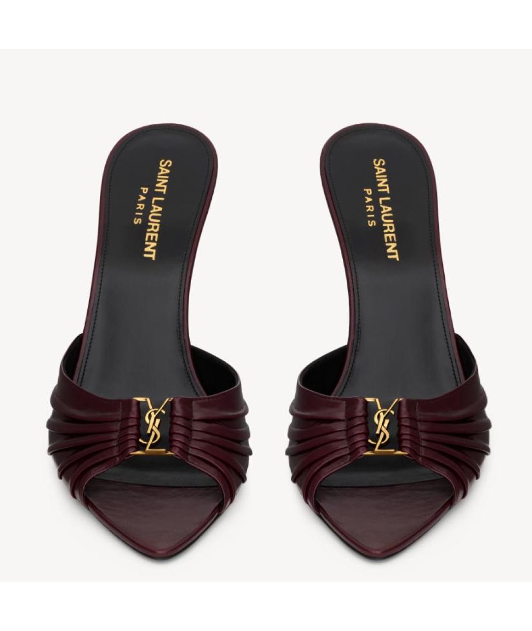 SAINT LAURENT Бордовые кожаные мюли, фото 4