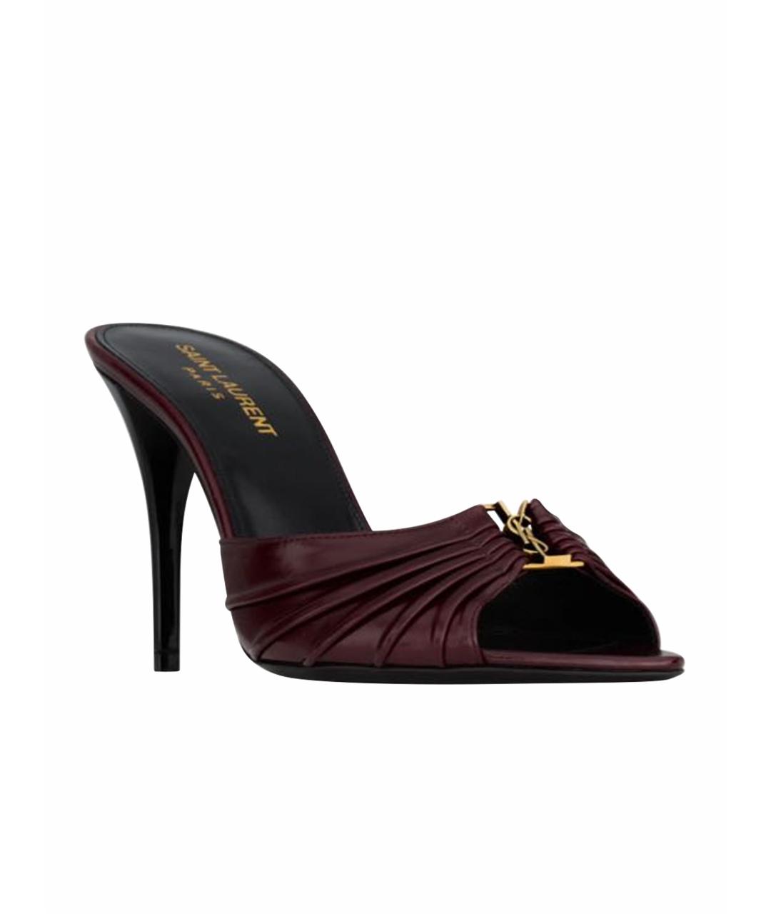SAINT LAURENT Бордовые кожаные мюли, фото 1