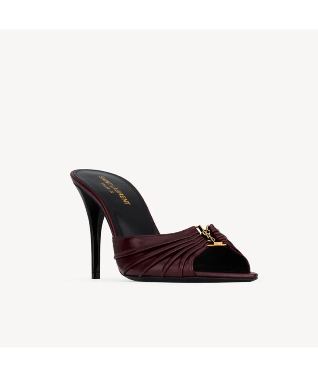 SAINT LAURENT Бордовые кожаные мюли, фото 3