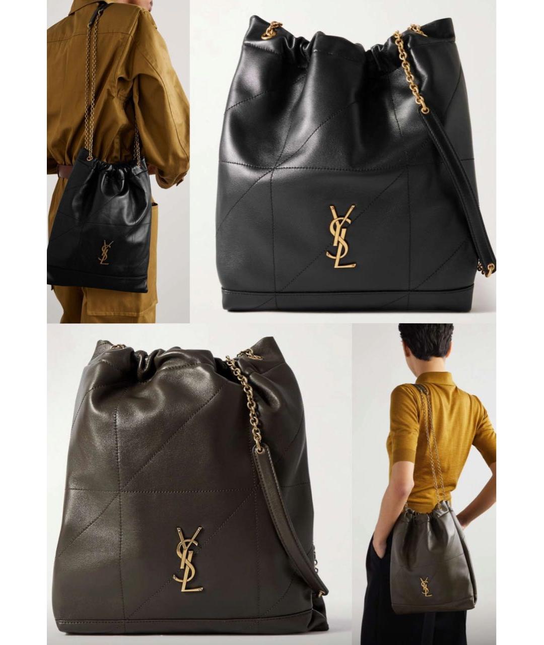 SAINT LAURENT Черная кожаная сумка с короткими ручками, фото 6