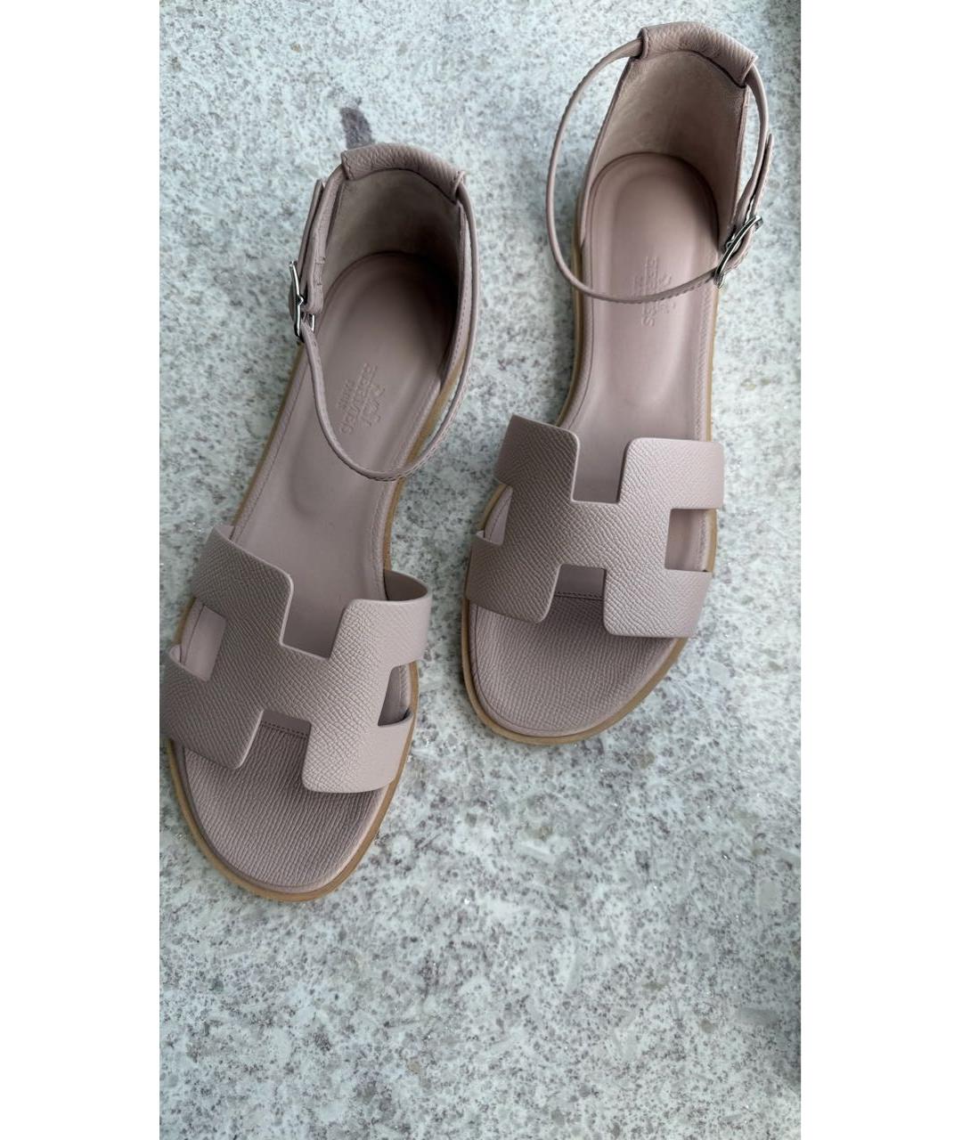 HERMES Розовые кожаные босоножки, фото 4