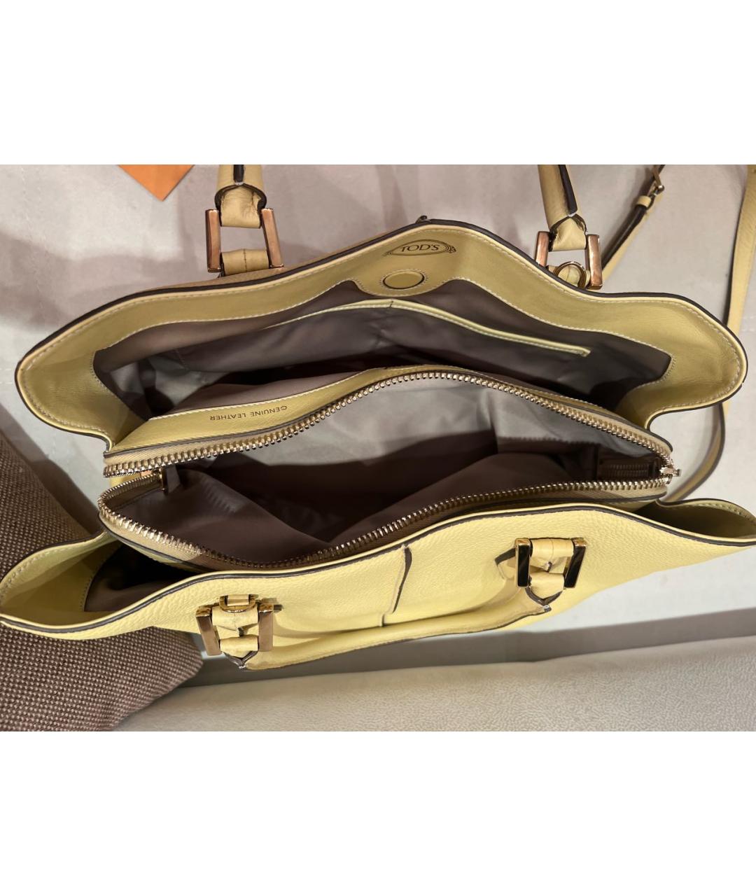 TOD'S Желтая кожаная сумка с короткими ручками, фото 4
