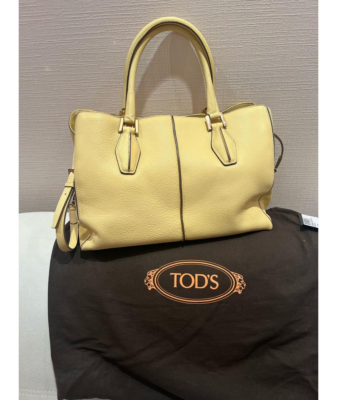 TOD'S Желтая кожаная сумка с короткими ручками, фото 3