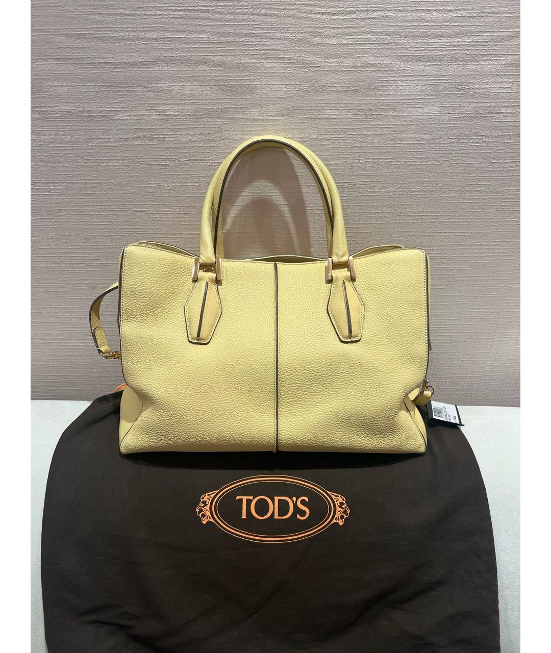 TOD'S Желтая кожаная сумка с короткими ручками, фото 5