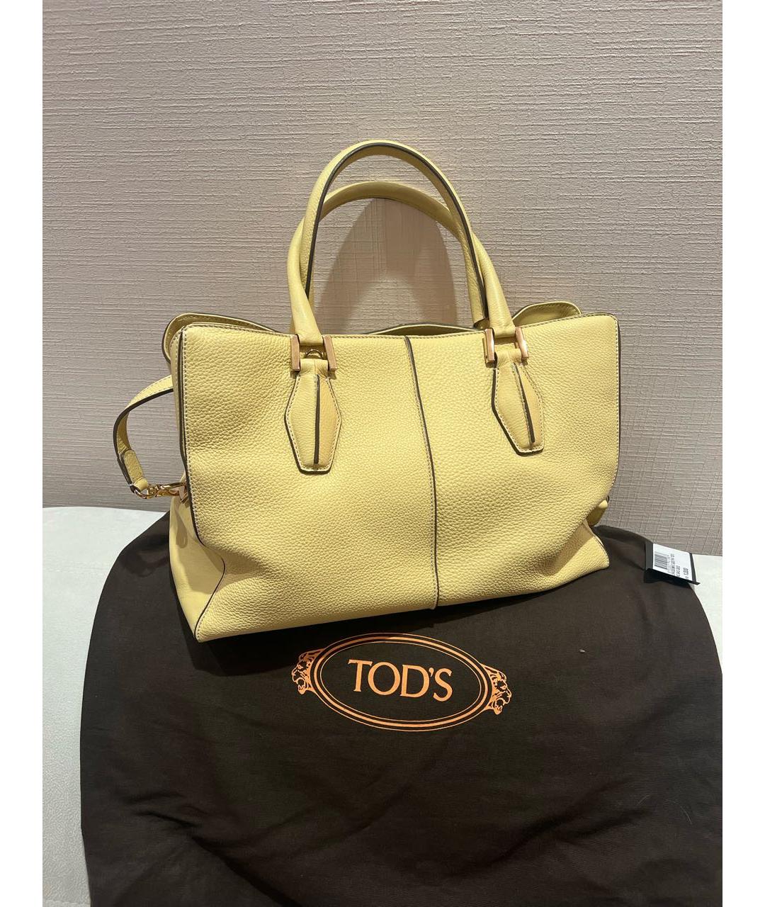 TOD'S Желтая кожаная сумка с короткими ручками, фото 2