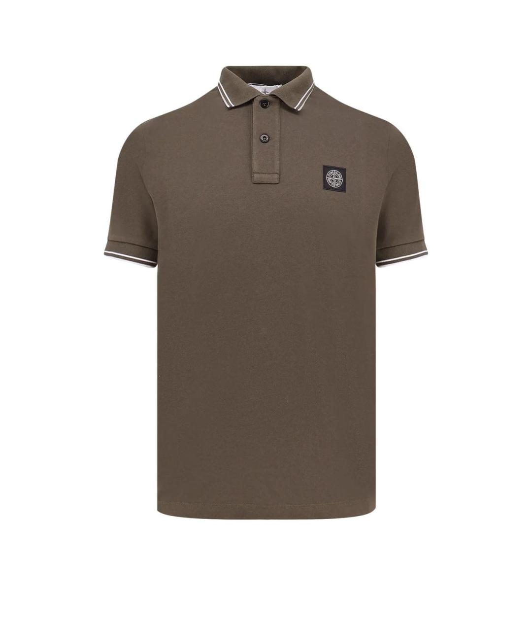 STONE ISLAND Хаки хлопковое поло с коротким рукавом, фото 1