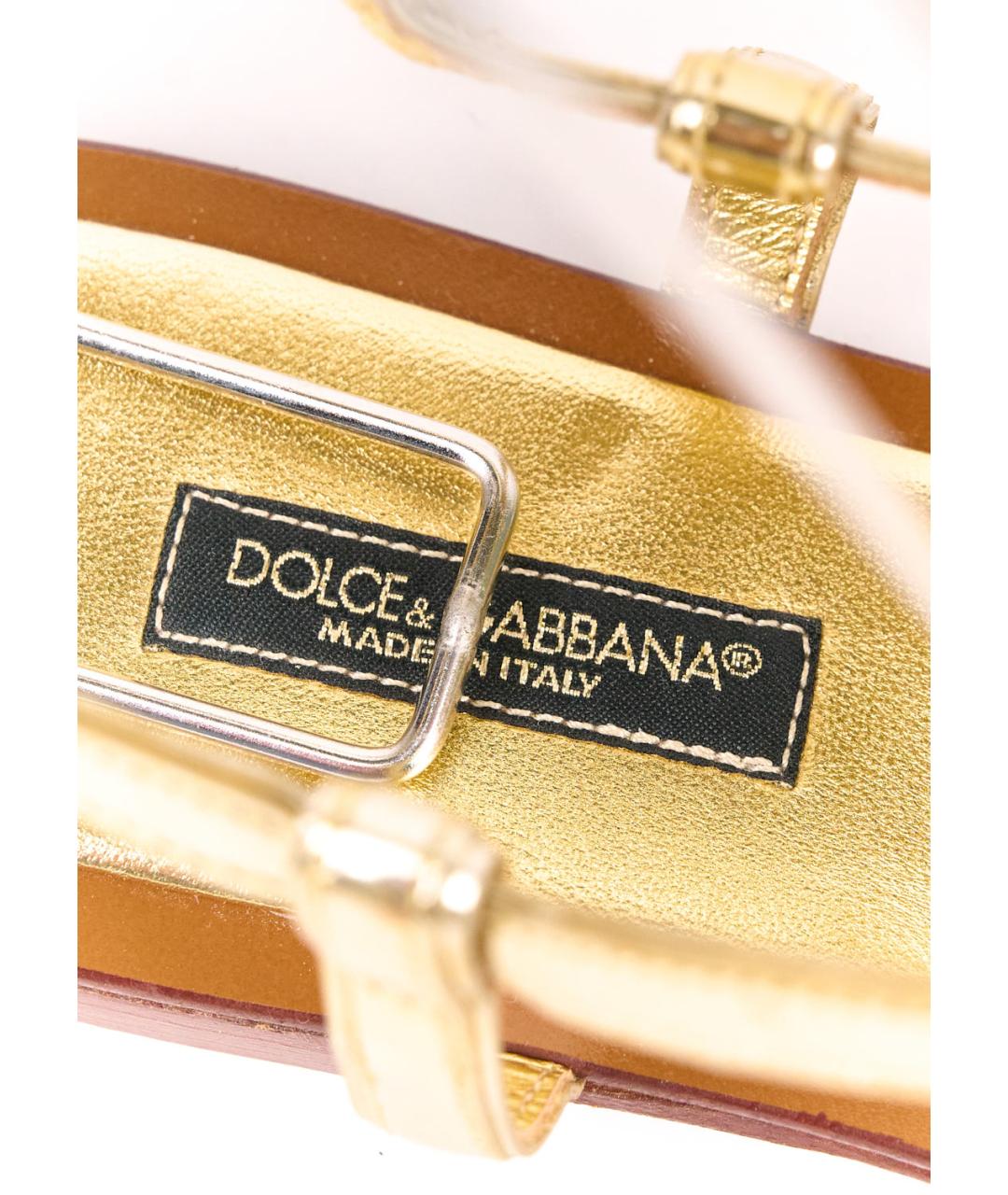 DOLCE&GABBANA Золотые кожаные сандалии, фото 6