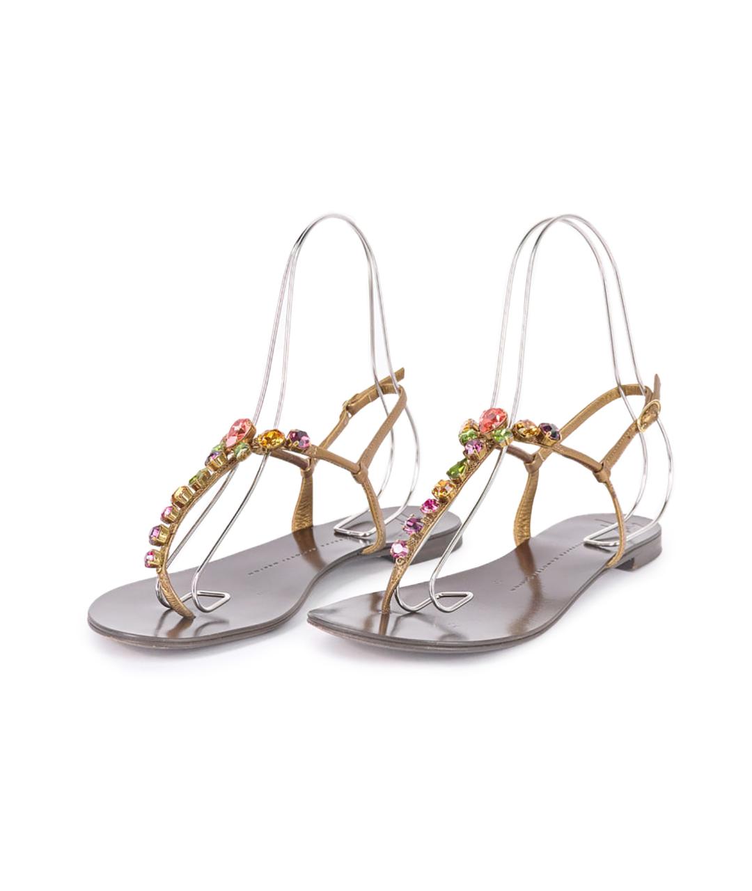 GIUSEPPE ZANOTTI DESIGN Золотые кожаные сандалии, фото 2
