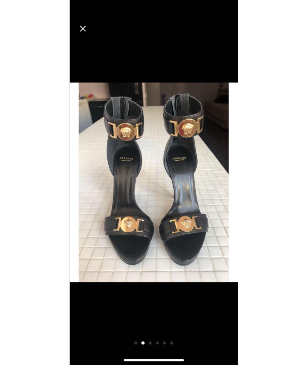 VERSACE Черные кожаные босоножки, фото 4