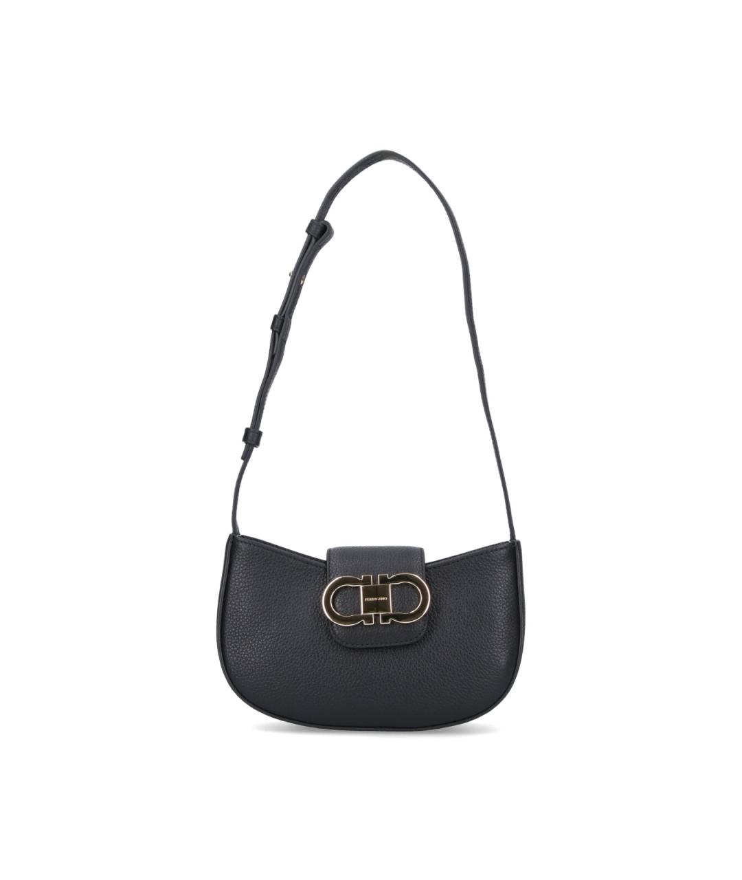 FERRAGAMO Черная кожаная сумка через плечо, фото 1