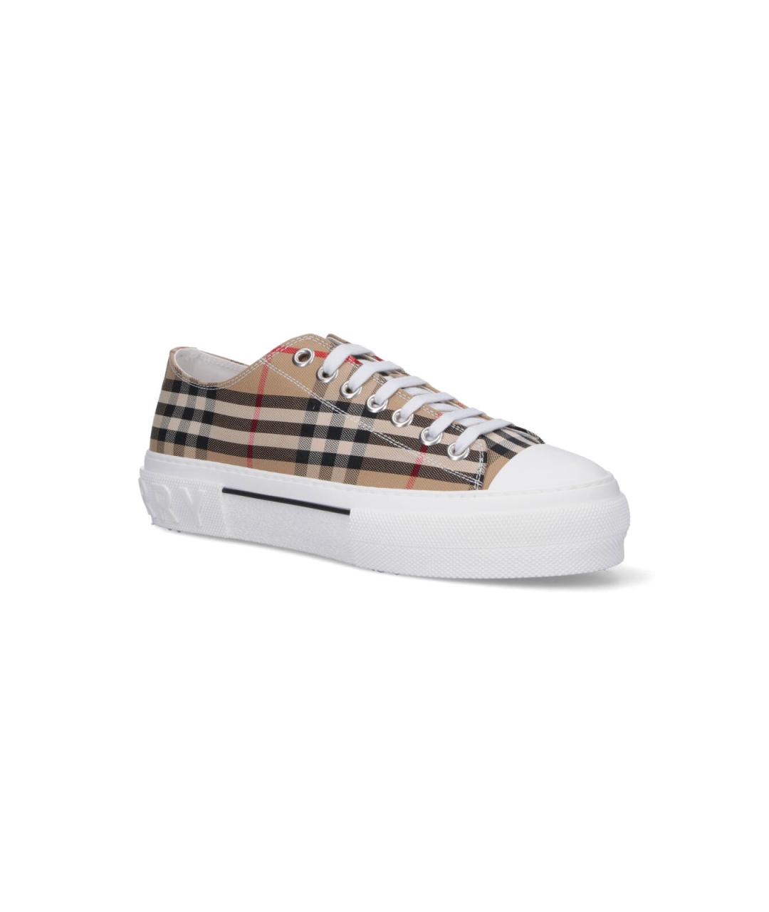BURBERRY Бежевые текстильные низкие кроссовки / кеды, фото 2
