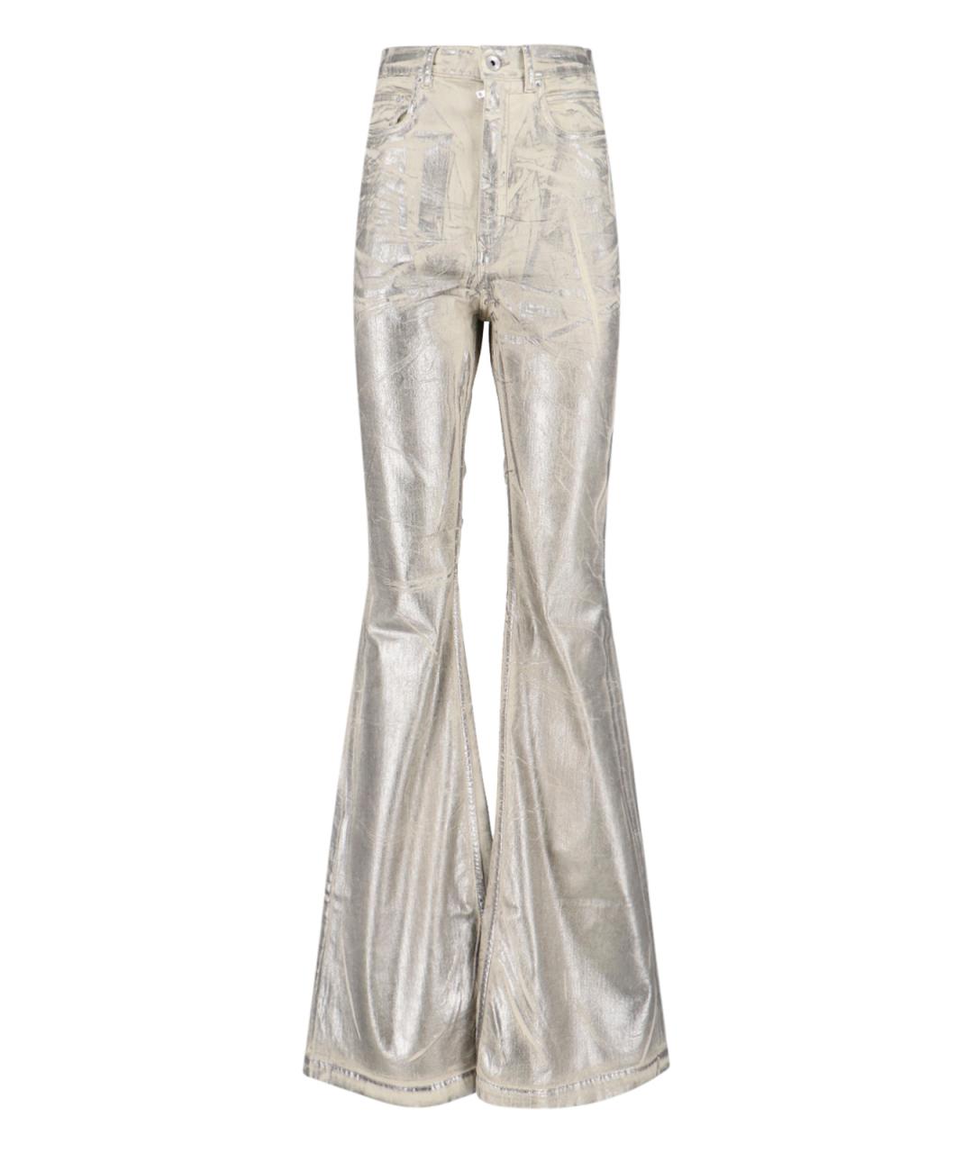 RICK OWENS DRKSHDW Серебряные хлопковые джинсы клеш, фото 1