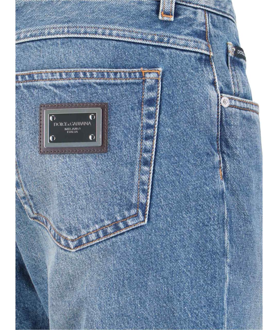 DOLCE&GABBANA Голубые хлопковые прямые джинсы, фото 4