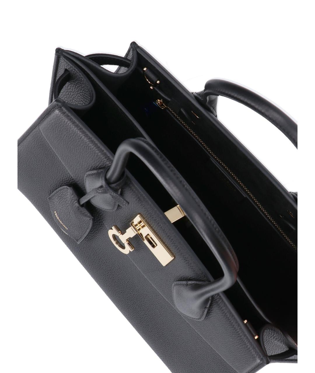 FERRAGAMO Черная кожаная сумка тоут, фото 4