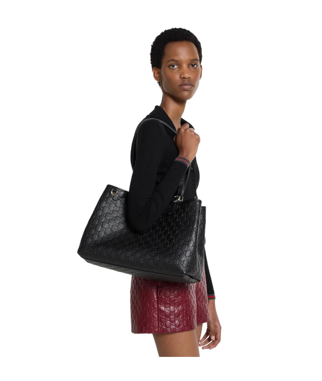 GUCCI Черная кожаная сумка тоут, фото 3