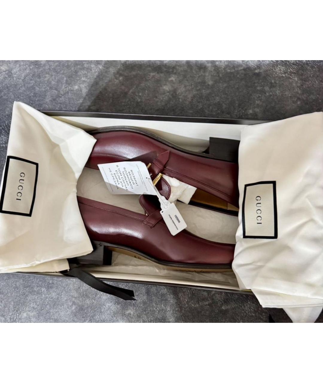 GUCCI Бордовые кожаные туфли, фото 5