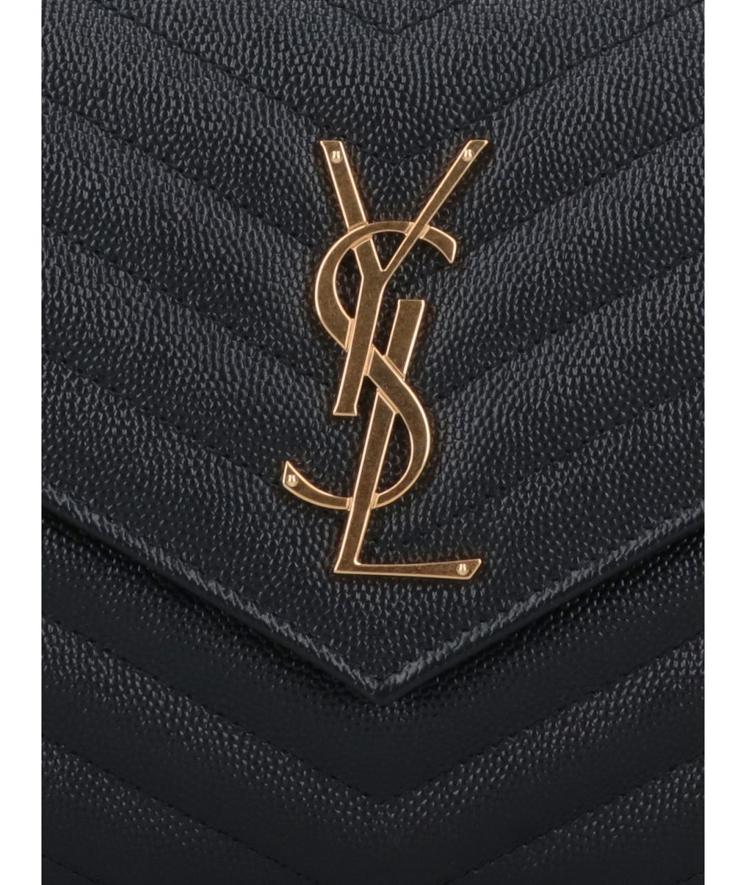 SAINT LAURENT Черный кожаный кошелек, фото 4