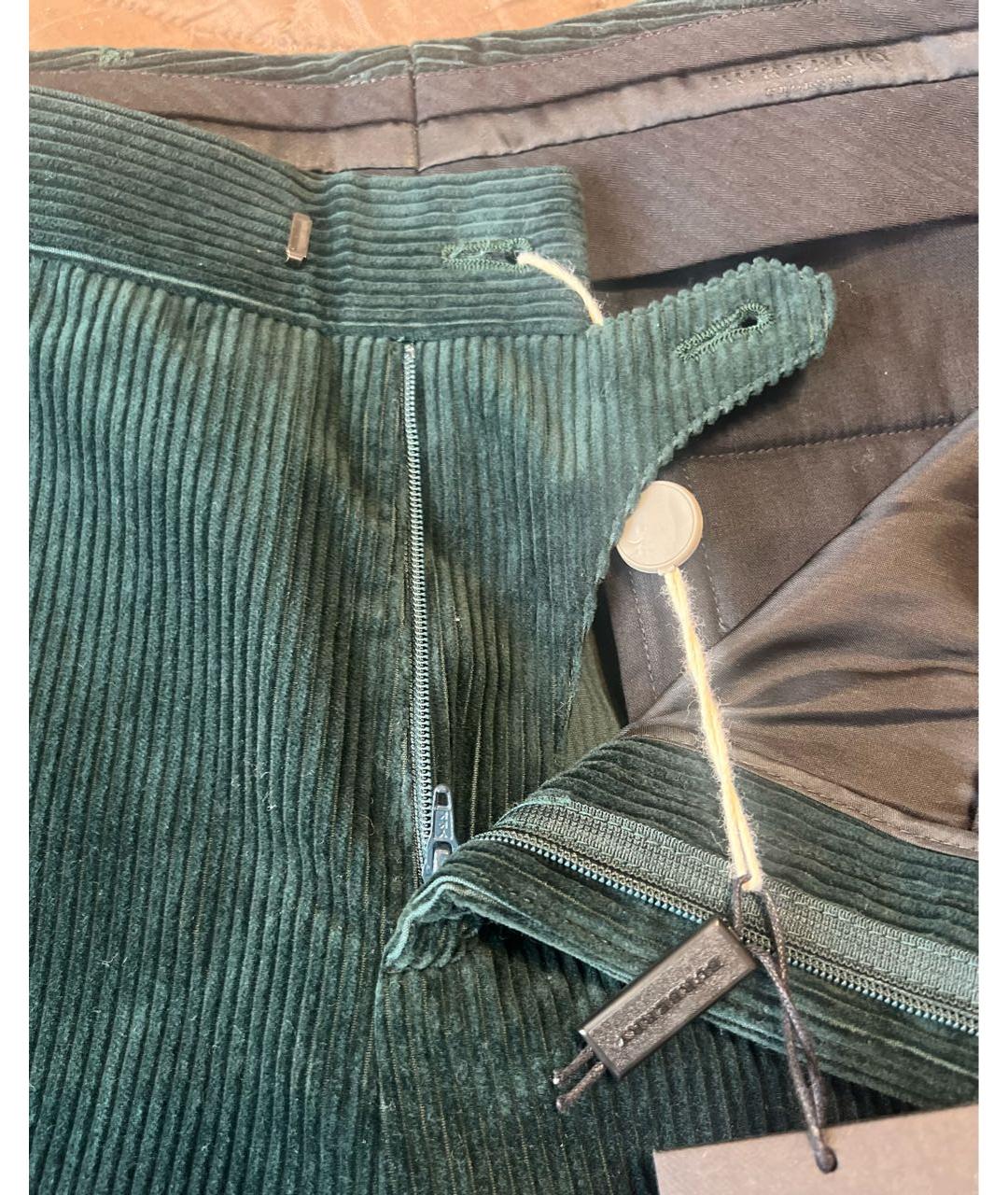 BURBERRY Зеленые хлопковые повседневные брюки, фото 3
