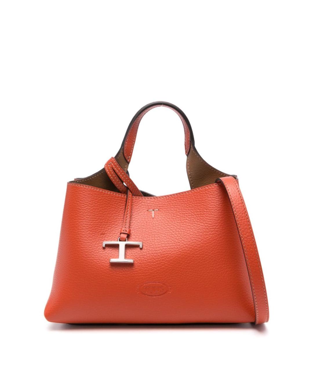 TOD'S Оранжевая кожаная сумка тоут, фото 1