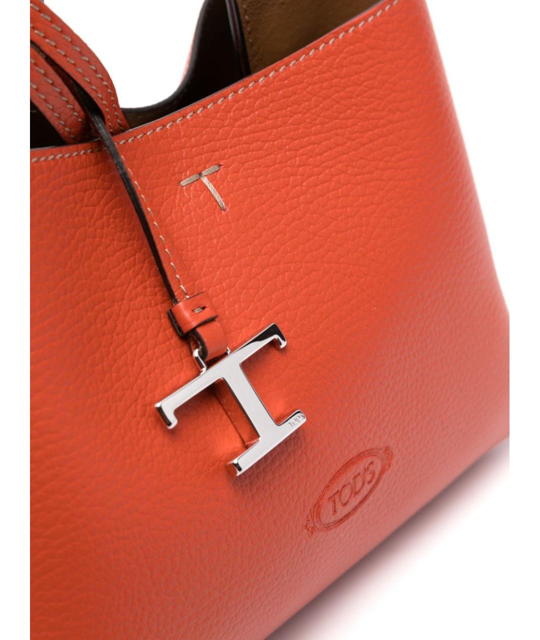 TOD'S Оранжевая кожаная сумка тоут, фото 3