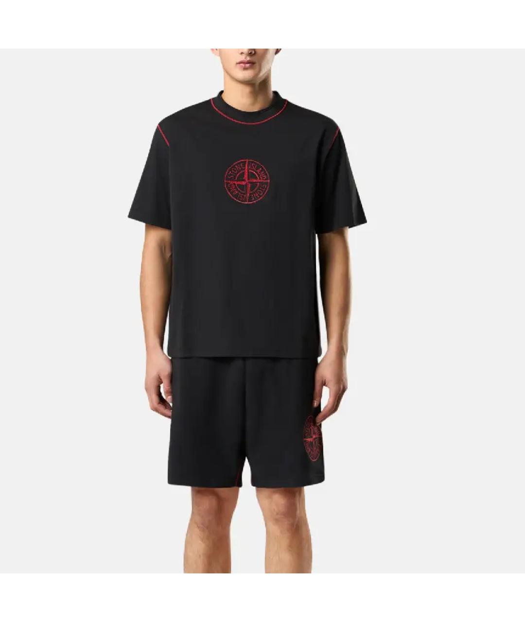 STONE ISLAND Черная хлопковая футболка, фото 3