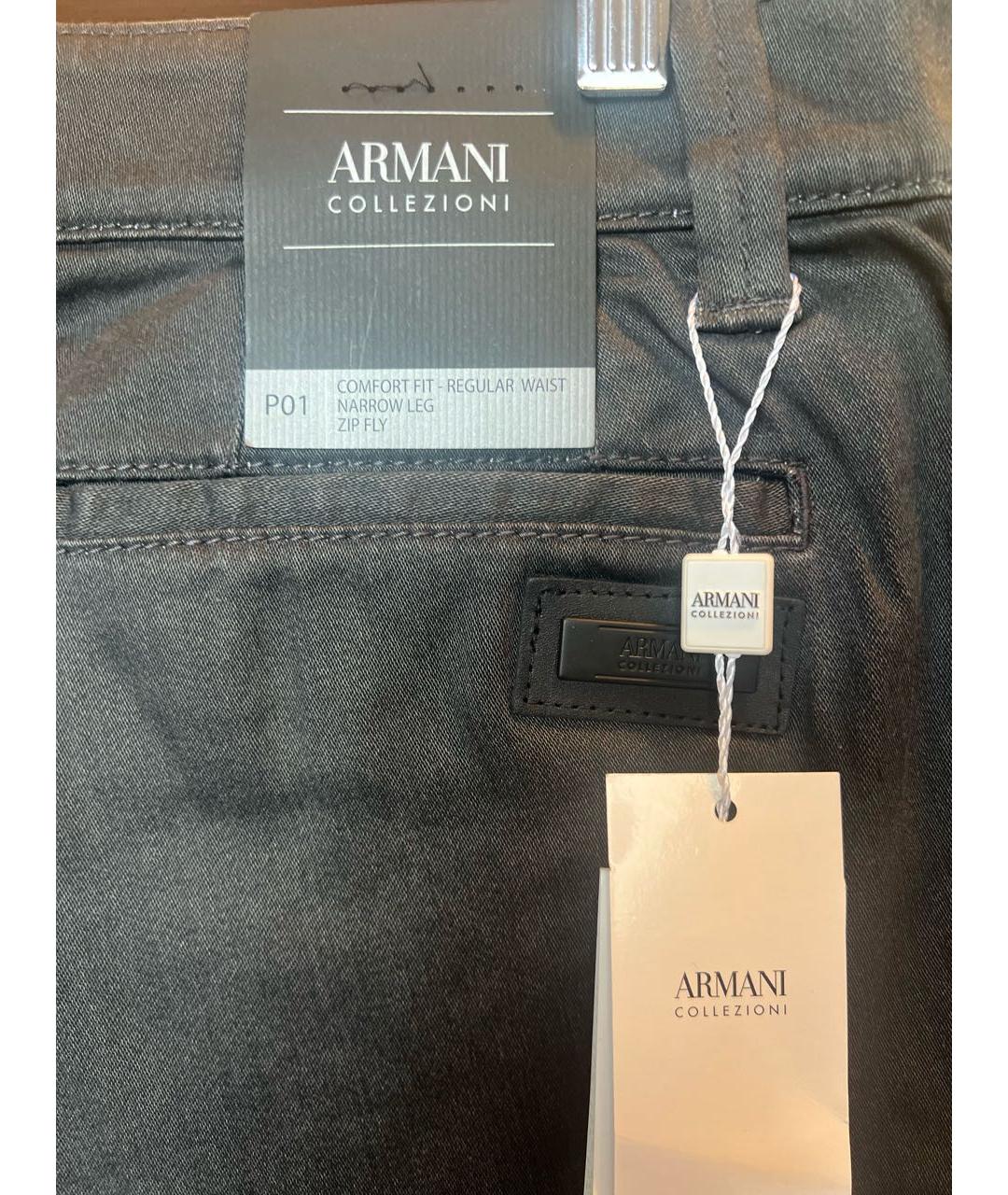 ARMANI COLLEZIONI Антрацитовые хлопковые повседневные брюки, фото 2