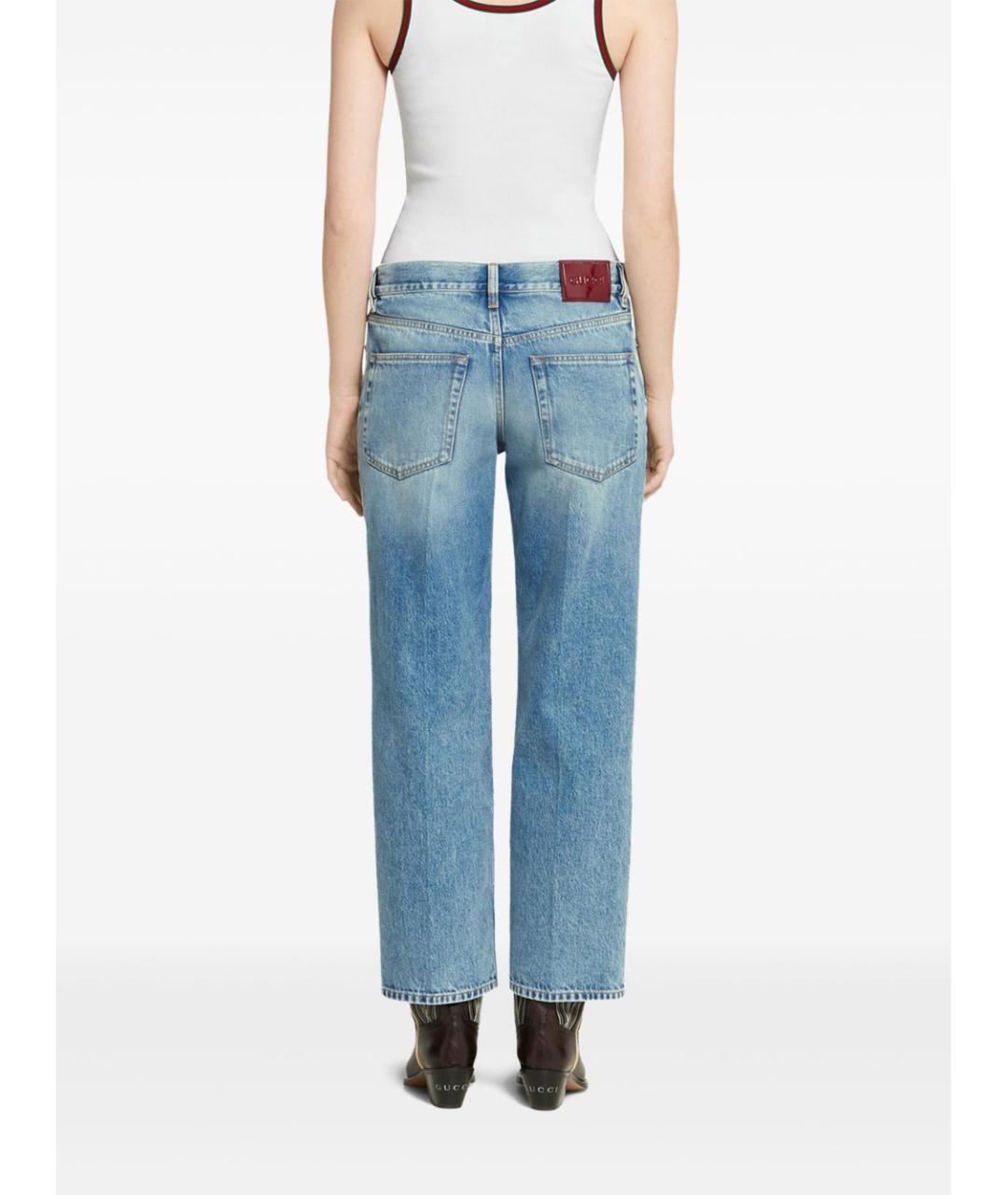 GUCCI Голубые хлопковые прямые джинсы, фото 2