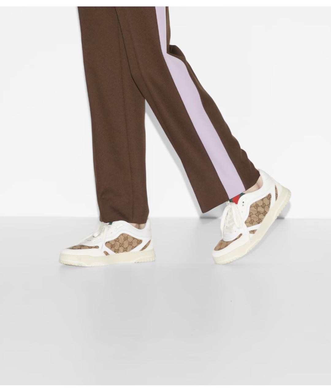GUCCI Бежевые кожаные низкие кроссовки / кеды, фото 3