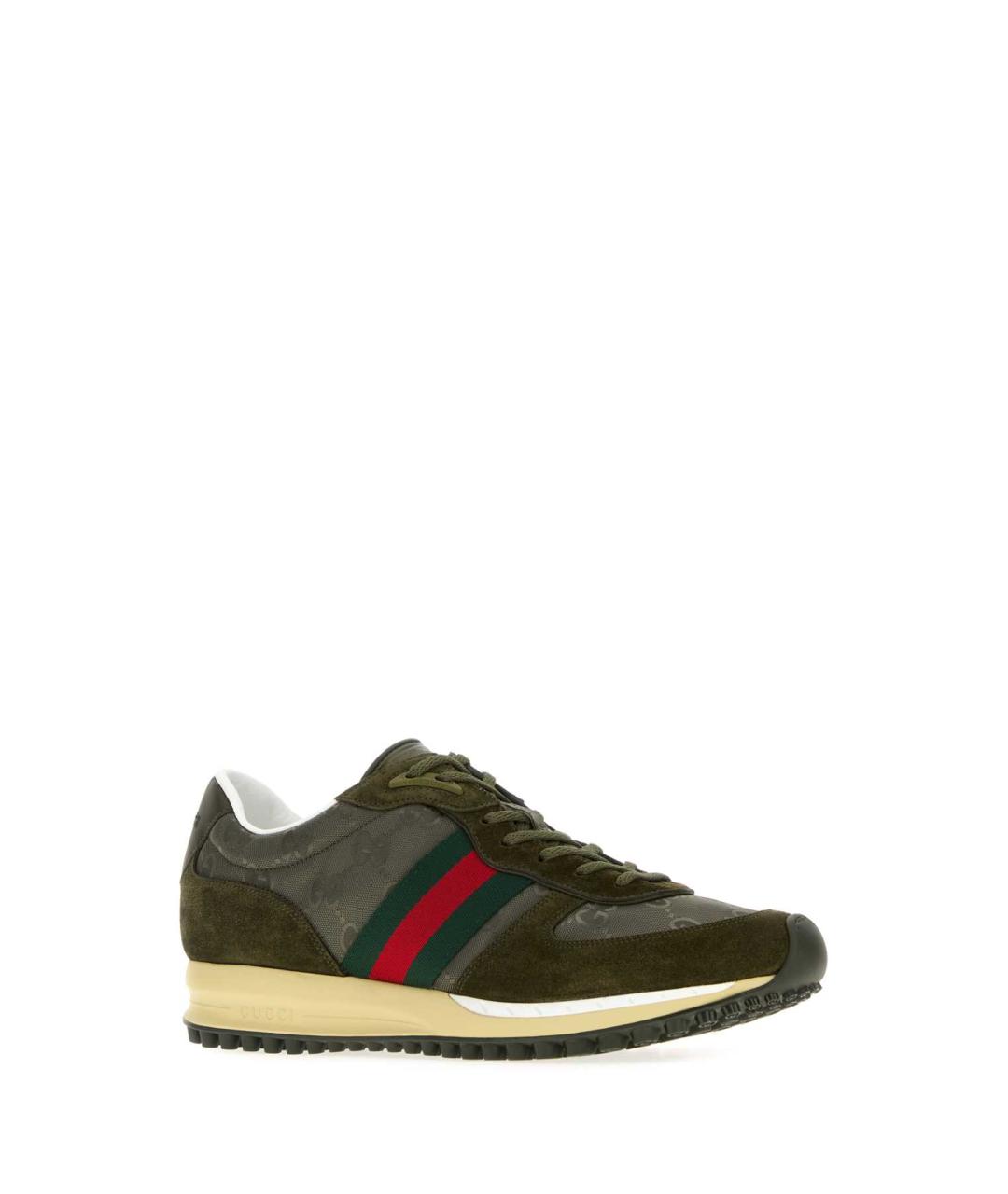 GUCCI Хаки замшевые низкие кроссовки / кеды, фото 2