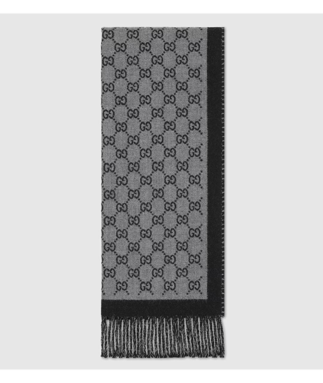 GUCCI Серый шерстяной шарф, фото 2