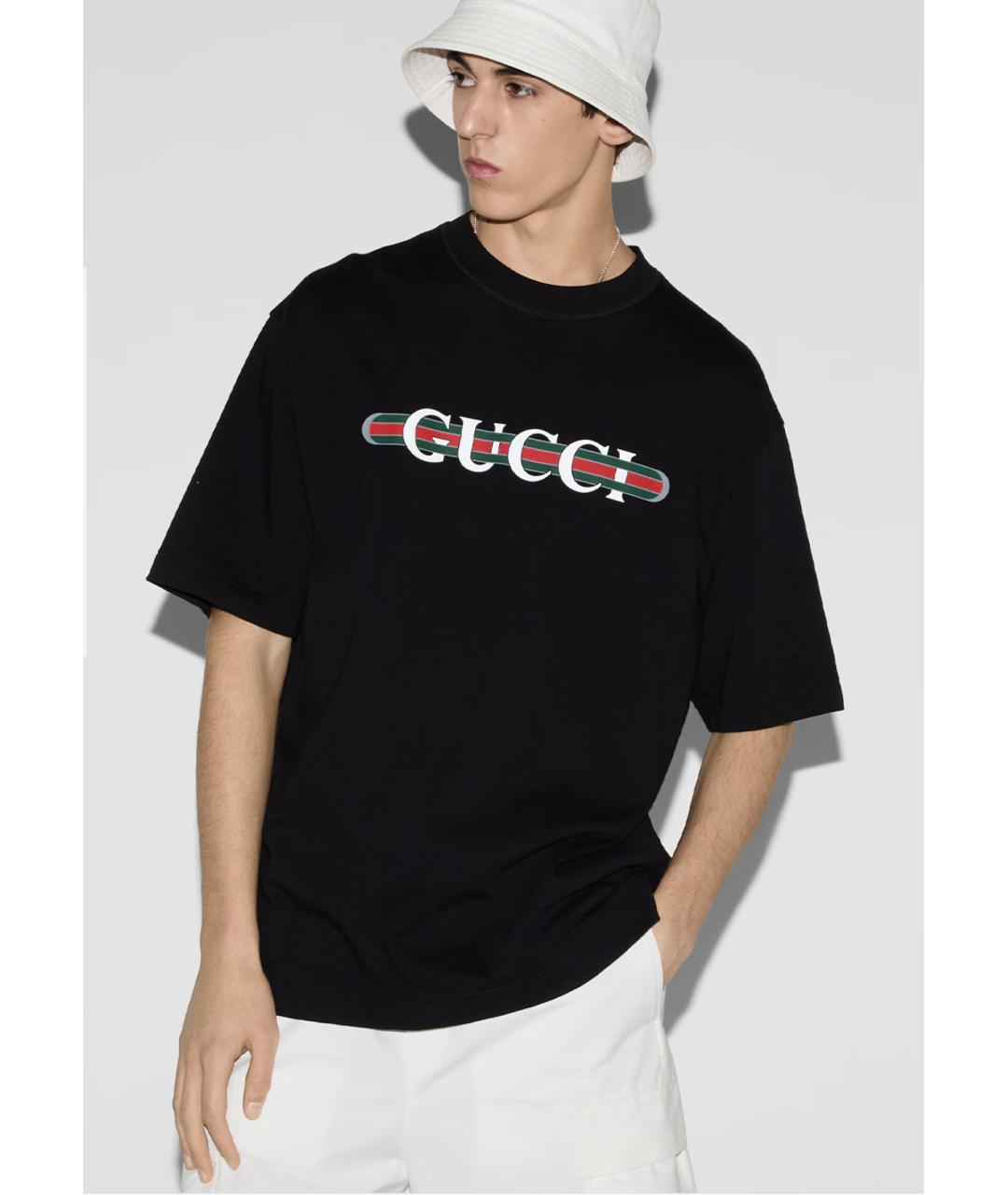 GUCCI Черная хлопковая футболка, фото 3